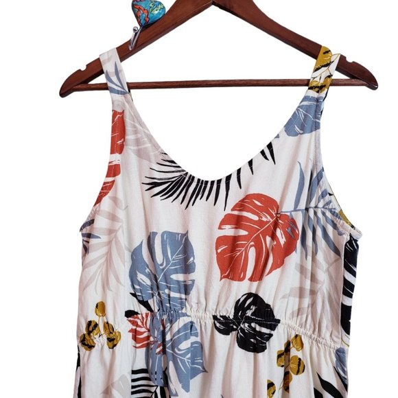 Monteau Linen Blend Palm Pattern Sundress Large Natural Beige Multicolor Dress - Picture 7 of 13